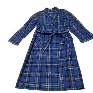 VTG 90s Harecourt Men's Size Medium Blue Plaid Cotton Robe with Belt